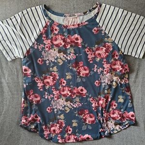 2X CHIC SOUL flower & stripe shirt